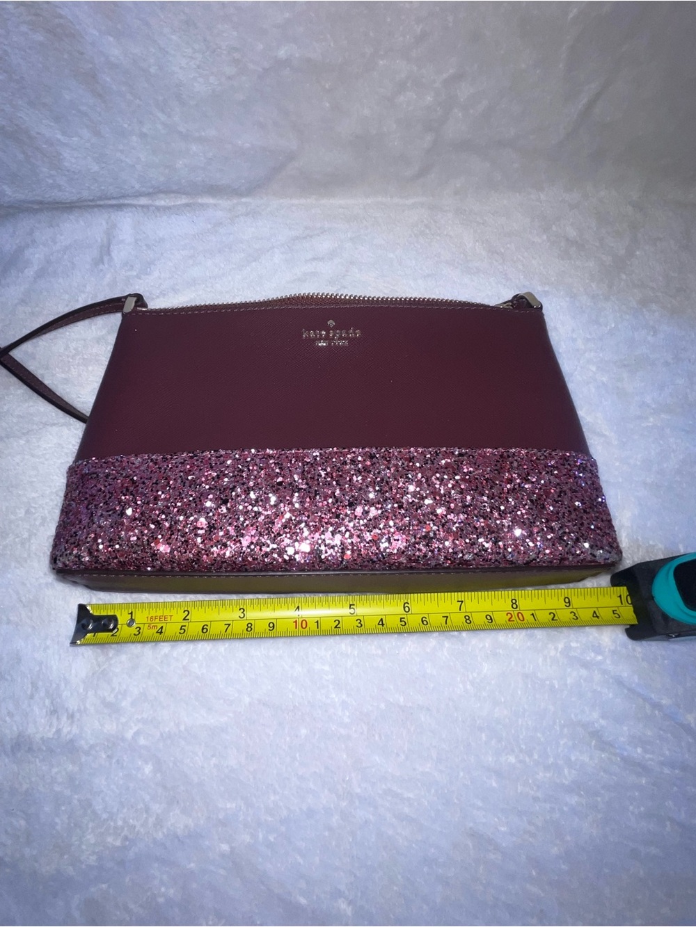 kate spade plum crossbody with pink-purple glitter trim excellent condition - Picture 5 of 9